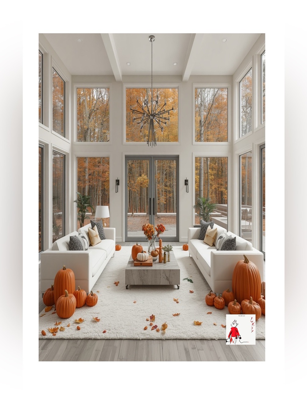 Hand Crafted Orange Autumn Living Room digital Art Print